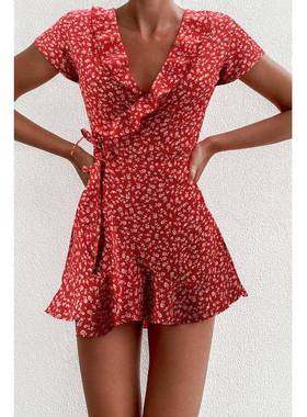 Summer Womens Floal A-Line Dress Sweet Elegant Floral Ruff