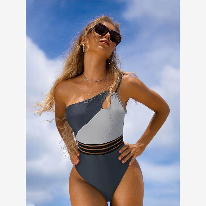 2022 One Shoulder Cut Out One-Piece Swimsuit Women Beachwear