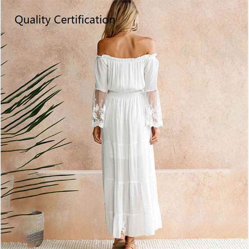 leeve Loose White Beach Dress Sexy Off Shoulder dress