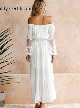 leeve Loose White Beach Dress Sexy Off Shoulder dress
