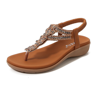 Vintage rhinestone beaded soft vacation beach sandals 凉鞋