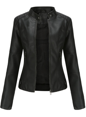 Leather Jacket Women Moto Biker Zipper Jacket女修身夹克外套