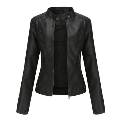 Leather Jacket Women Moto Biker Zipper Jacket女修身夹克外套