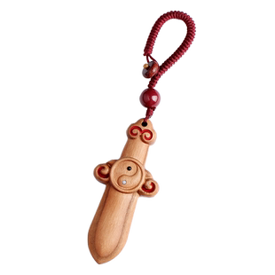 正宗老桃木剑太极朱砂宝剑婴儿童成人男女款随身钥匙扣手机小挂件