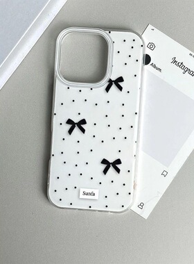 简约黑色波点蝴蝶结适用于苹果17/16promax手机壳iphone14大孔双层防摔
