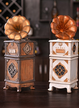 复古留声机摆件创意酒吧KTV工艺品摆件怀旧树脂工艺家居软装摆设