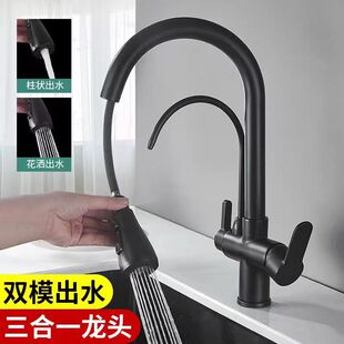 全铜三合一净水器水龙头抽拉式水龙头旋转菜盆厨房龙头纯净水直饮