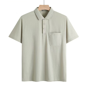 爸爸短袖t恤翻领中年男士夏装宽松中老年人男装polo衫上衣服