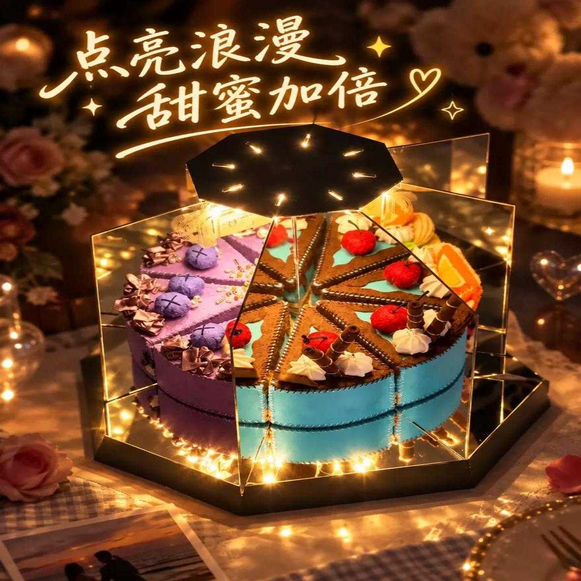 幻境旋转蛋糕送闺蜜女朋友浪漫创意DIY情侣装饰蛋糕夜灯生日礼物