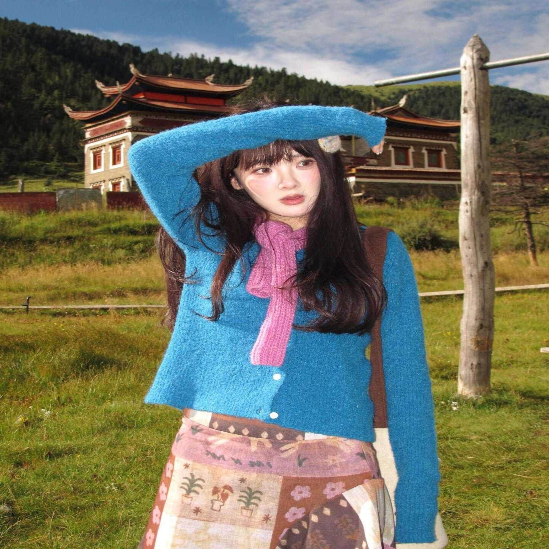 紫色韩系细窄长条小围巾女款2026新款秋冬季百搭软糯纯色针织围脖