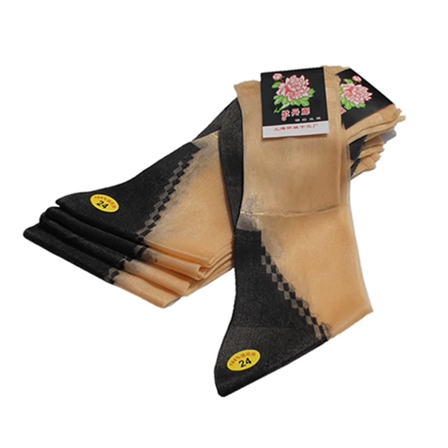 牡丹锦纶丝袜子黑双底女袜老式松口袜尼龙老年卡丝袜耐磨不卷边