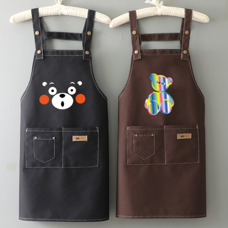 加厚韩版印字女卡通logo耐磨可爱定制围裙工作服透气纯棉帆布时尚
