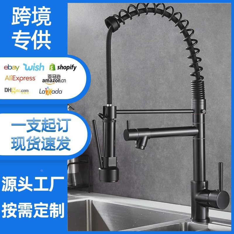 外贸弹簧水龙头双出水厨房伸缩冷热多功能洗菜盆水槽厨房龙头