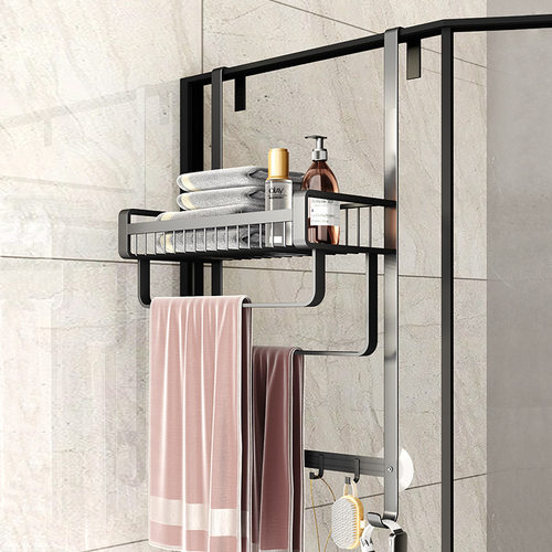 淋浴房置物架毛巾架免打孔卫生间收纳架浴室挂篮挂钩浴巾架毛巾杆