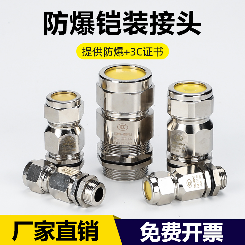 304不锈钢铠装防爆格兰头黄铜镀镍电缆夹紧密封填料函双密封接头