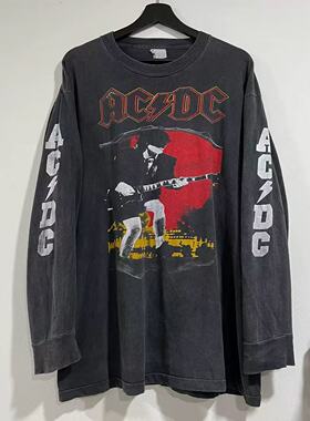 240g！ACDC 90s Vintage Angus McKinnon Young破坏重磅长袖T恤