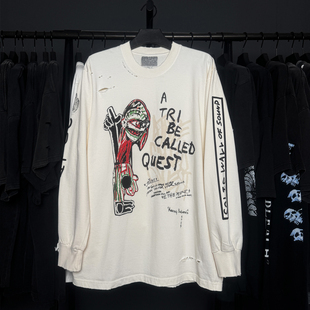 孤品手工!A Tribe Called Quest嘻哈说唱团体破洞破坏长袖T恤