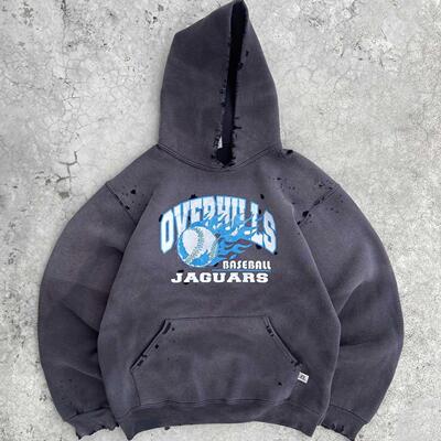 孤品手工！美式vintage复古vibe风破洞破坏设计男女同款连帽卫衣