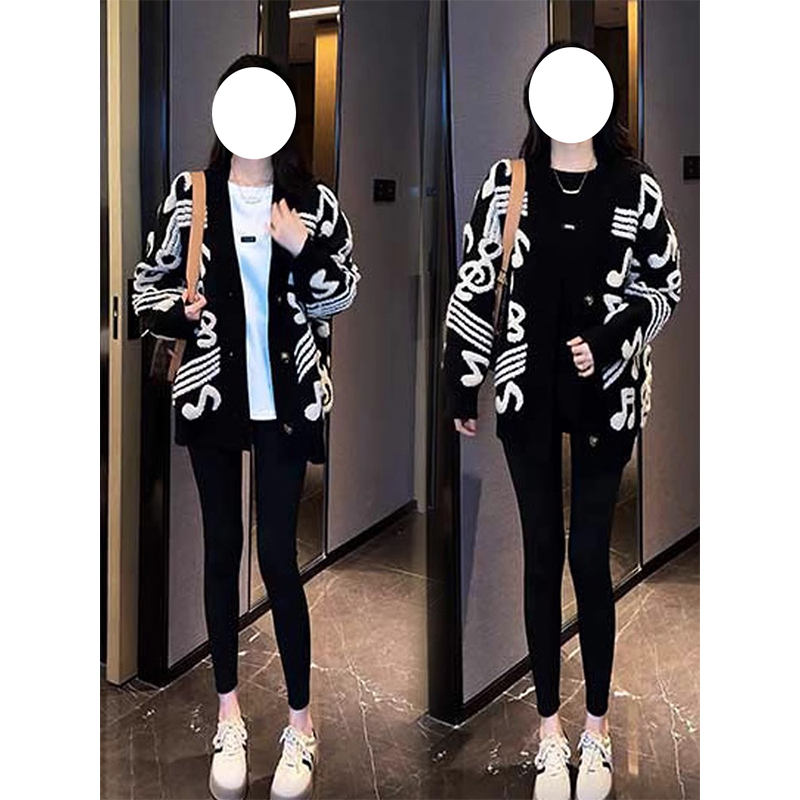 慵懒风时尚中长款针织衫女秋冬季毛衣开衫外套黑色长袖上衣外套潮