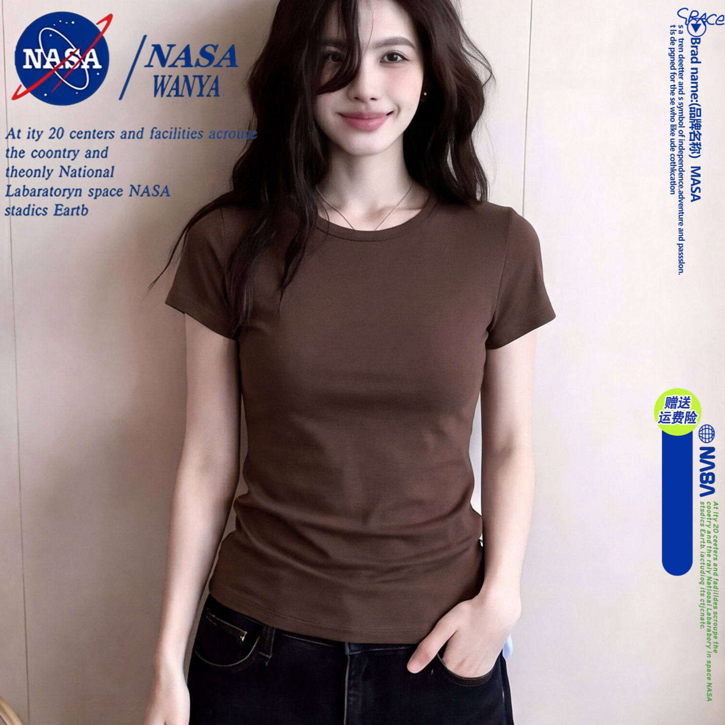 NASA品牌联名t恤女短袖2026夏独特漂亮巨好看设计感别致百搭上衣