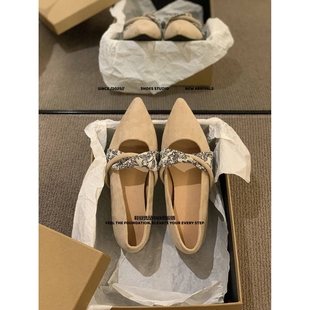 和成鞋业女鞋内增高厚底尖头复古黄色绒面设计感晚晚单鞋女新款珍