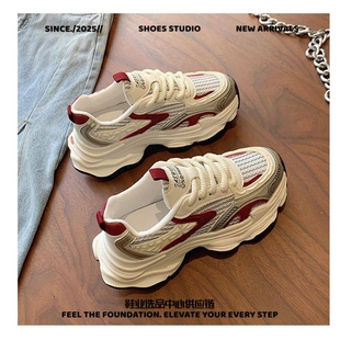 台州市恒宾爆款显脚小老爹鞋女款秋季新款白色厚底运动鞋透气增高