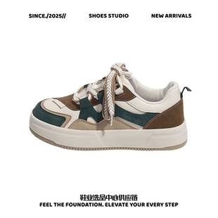 瑞安市大虎原创板鞋女春季新款小众设计厚底女鞋米棕百搭休闲运动