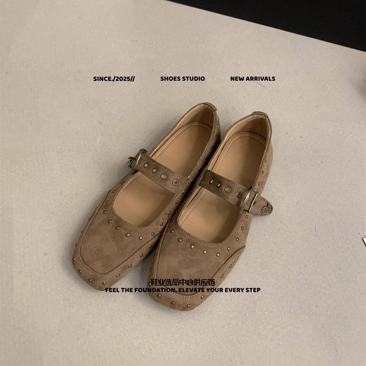 惠州市柏女鞋小众复古平底单鞋女秋季新款方头浅口珍女鞋配裙子晚