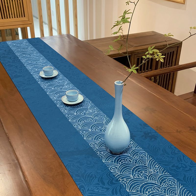 水纹新中式禅意桌旗高端防水茶席垫子茶桌茶几茶旗垫布桌布桌旗布