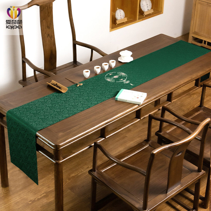 团扇如意新中式禅意桌旗高端茶席垫子防水茶桌垫布国风茶旗桌布