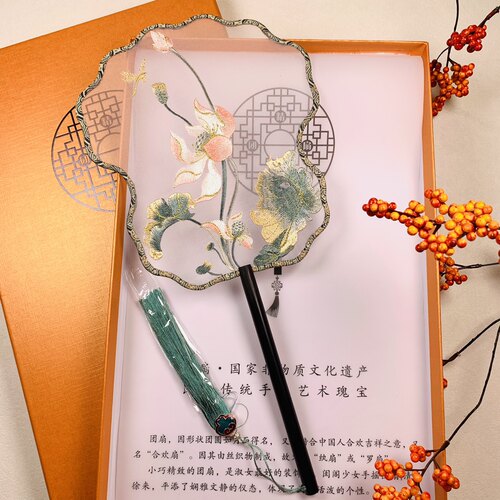 定制链接国风创意礼品新款团扇古风扇子苏绣高级刺绣荷花圆扇舞蹈