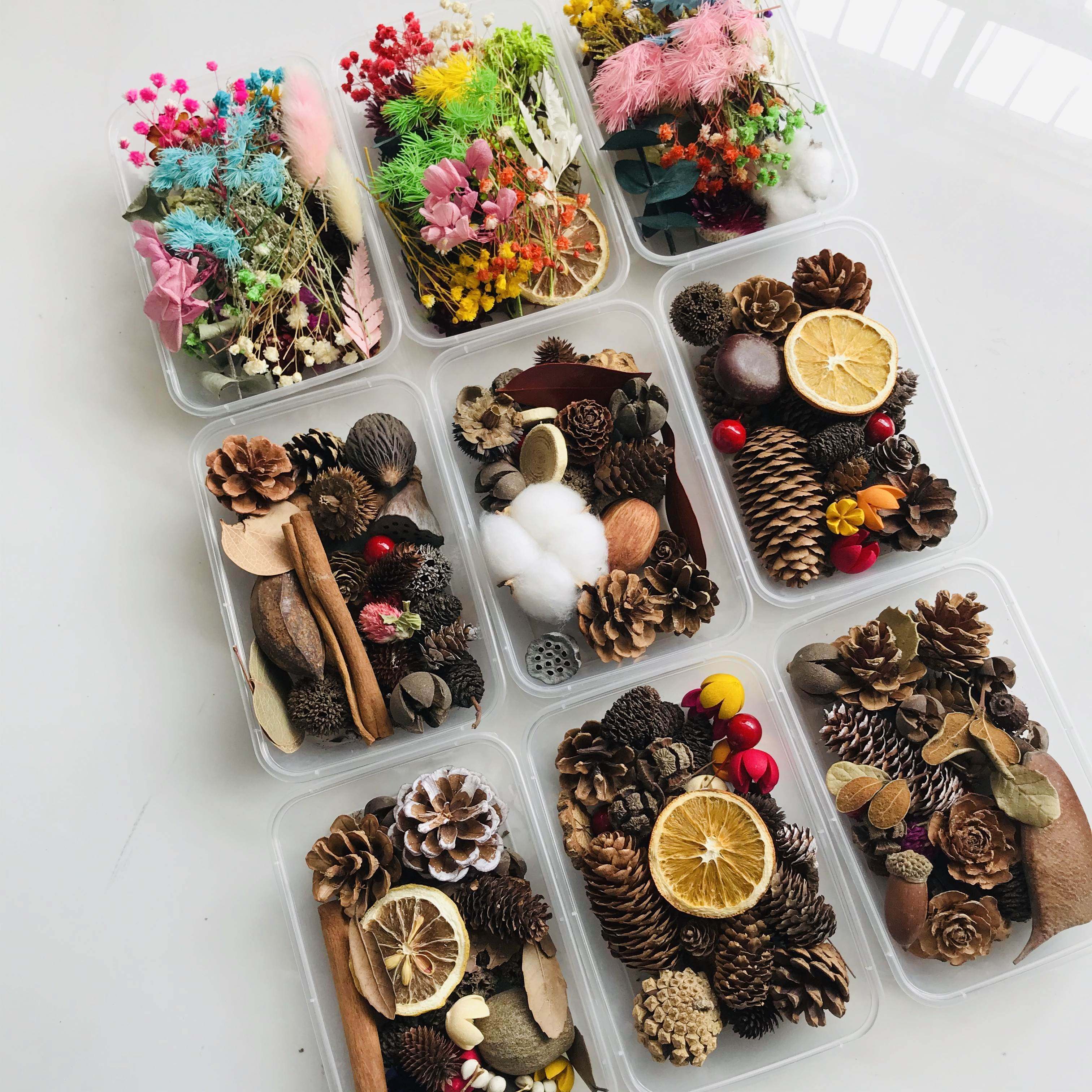 自然材料手工diy原材料混装花盒花材干花包幼儿园森系环装饰松果