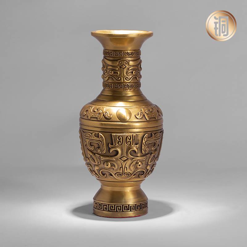 中式全铜花瓶摆件一对创意干花插花装饰家居客厅办公室酒柜摆设
