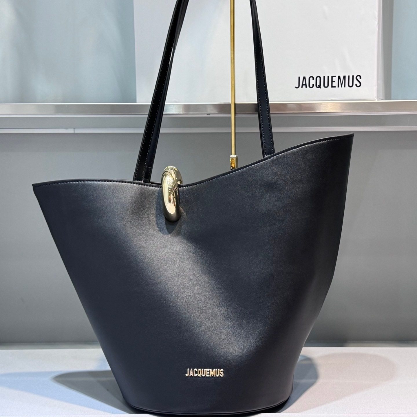 jacquemus25新款真牛皮斜口菜篮子金色戒指环扣手提单肩斜挎包