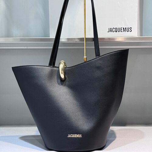 jacquemus25新款真牛皮斜口菜篮子金色戒指环扣手提单肩斜挎包