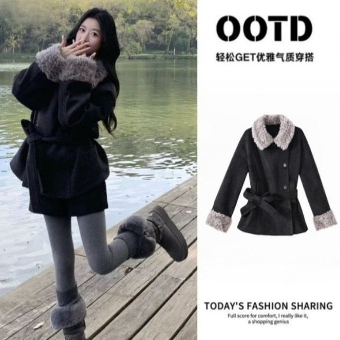 灰色短款毛呢大衣毛毛领外套女冬季新款感加厚呢子老钱风穿搭,女装/女士精品,短外套,淘宝优惠券,粉丝福利购,淘宝优惠卷
