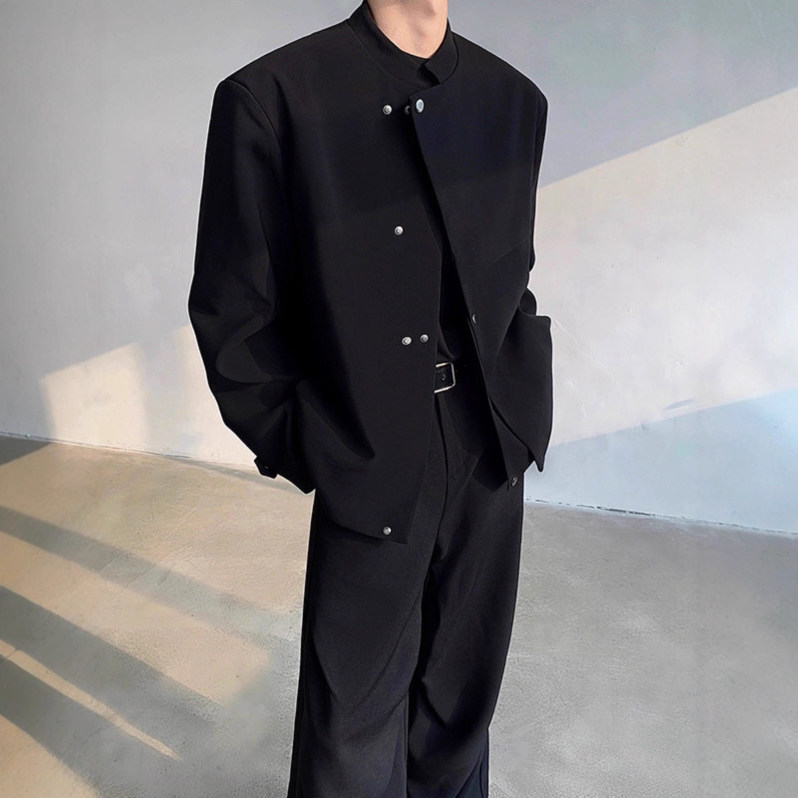 新中式立领西服外套男青少年春季新款潮牌设计感小众宽松休闲