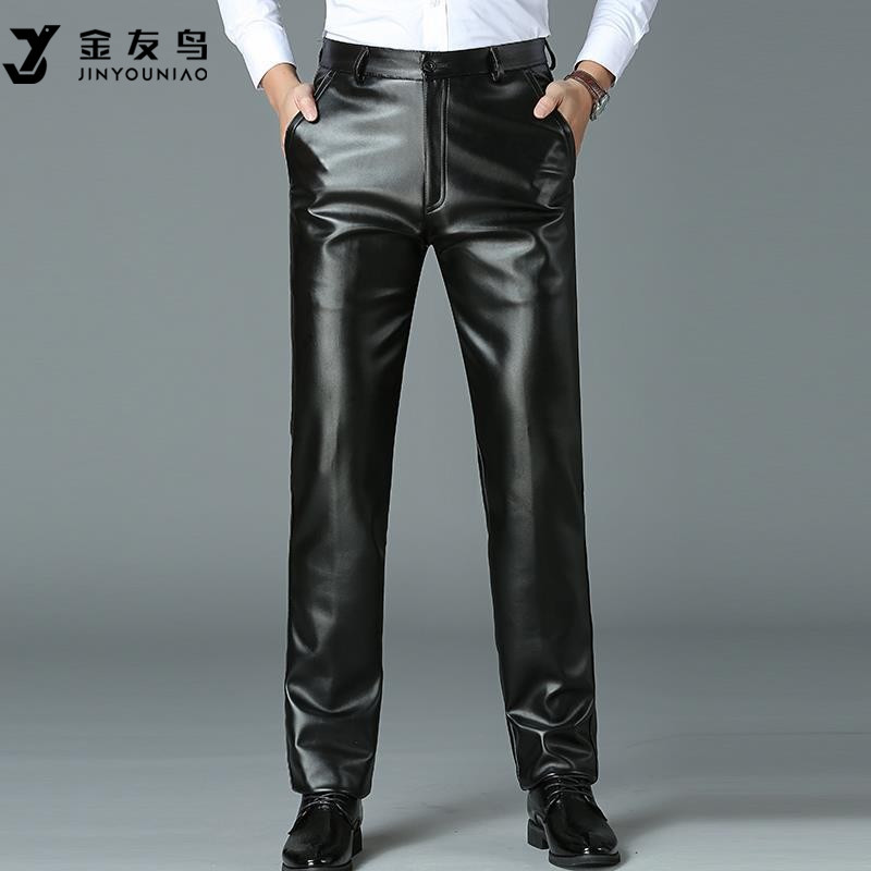 男士皮裤男春秋薄款骑车抗寒直筒大码长裤宽松防水防风加绒裤子男