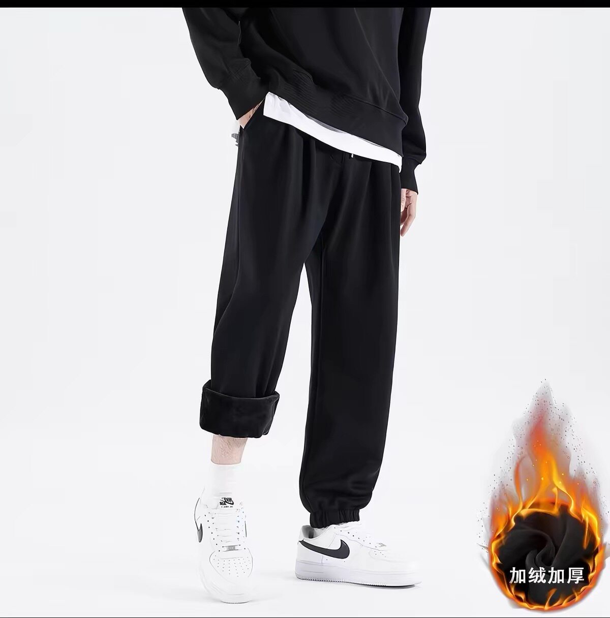【好物】男款加绒运动裤宽松束脚秋冬款哈伦显瘦大码胖子休闲卫裤