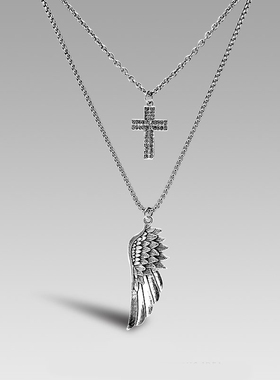 十字架翅膀双层百搭ins潮风吊坠