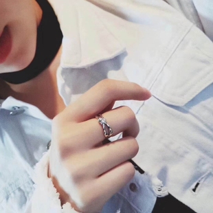 S纯银结缘戒指女网红蹦迪日韩时尚玫瑰金食指关节学生简约装饰