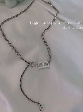 欧美ins纯银字母流苏项链