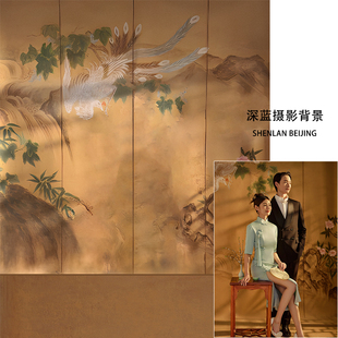 白凤凰古色古香背景布中式古装旗袍婚纱影楼摄影直播背景布印刷
