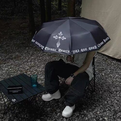 潮牌十字架雨伞全自动加大双人太阳伞男女街头风晴雨两用黑胶防晒