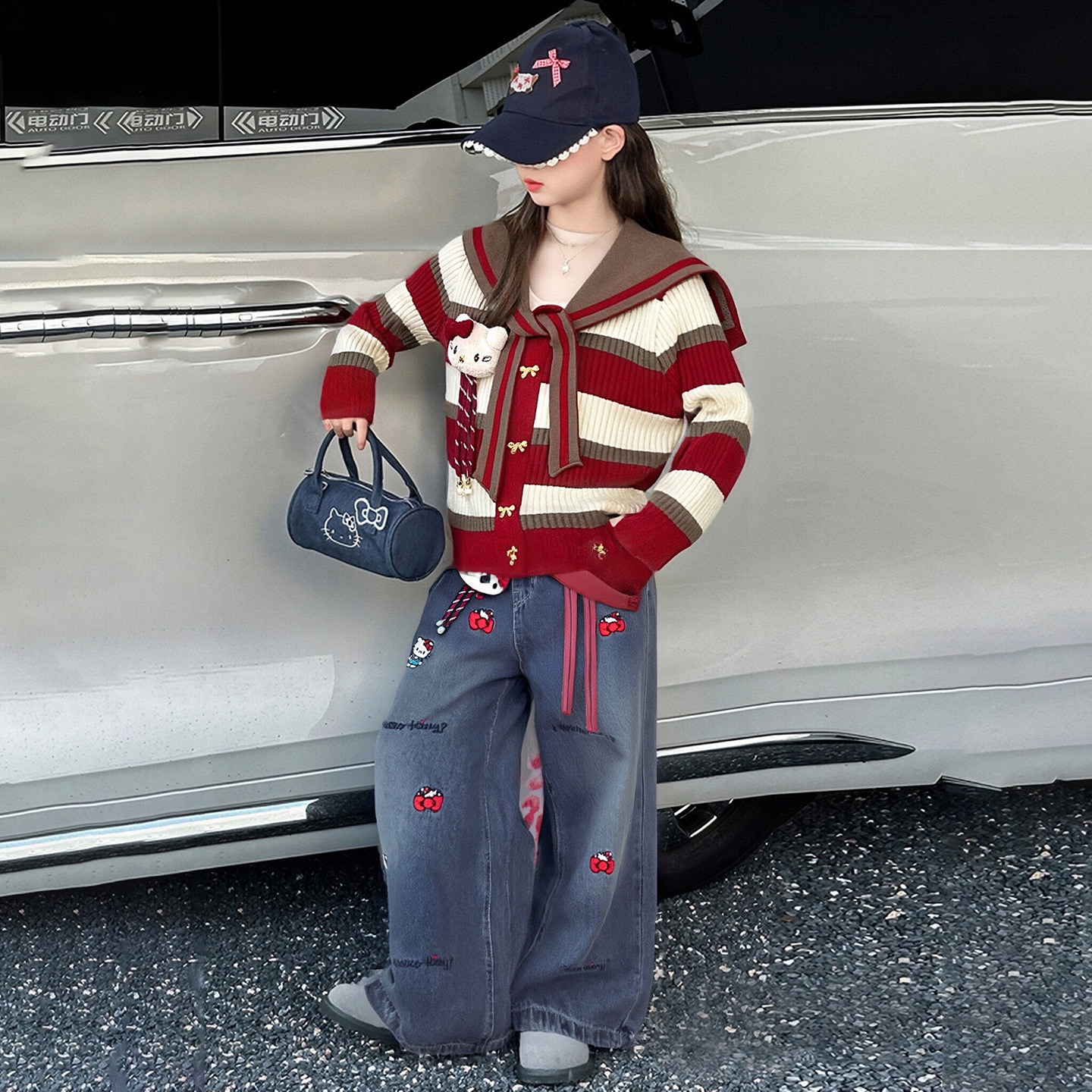 女童KT猫条纹套装秋装2025新款