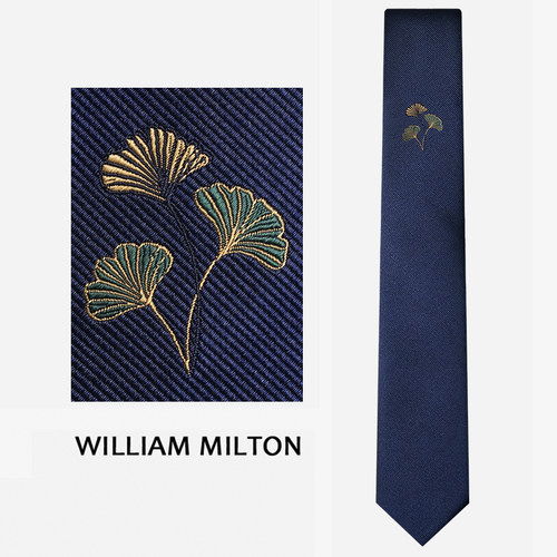 WILLIAMMILTON杏叶刺绣真丝领带
