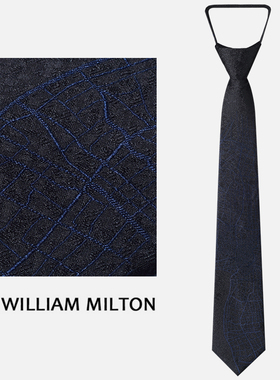 WILLIAM MILTON蓝调轨迹商务男士领带正装免打拉链款真丝高端礼盒