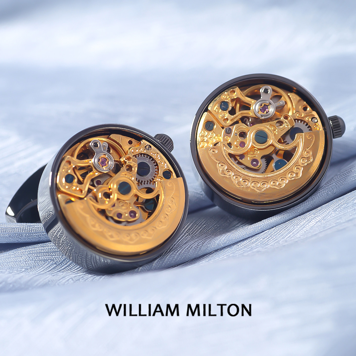 WILLIAM MILTON黑金时来运转上弦机芯袖扣男士轻奢定制高端袖口钉