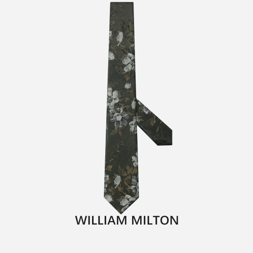 WILLIAM MILTON新品云瓣山茶提花真丝领带男士轻奢复古花卉礼盒装