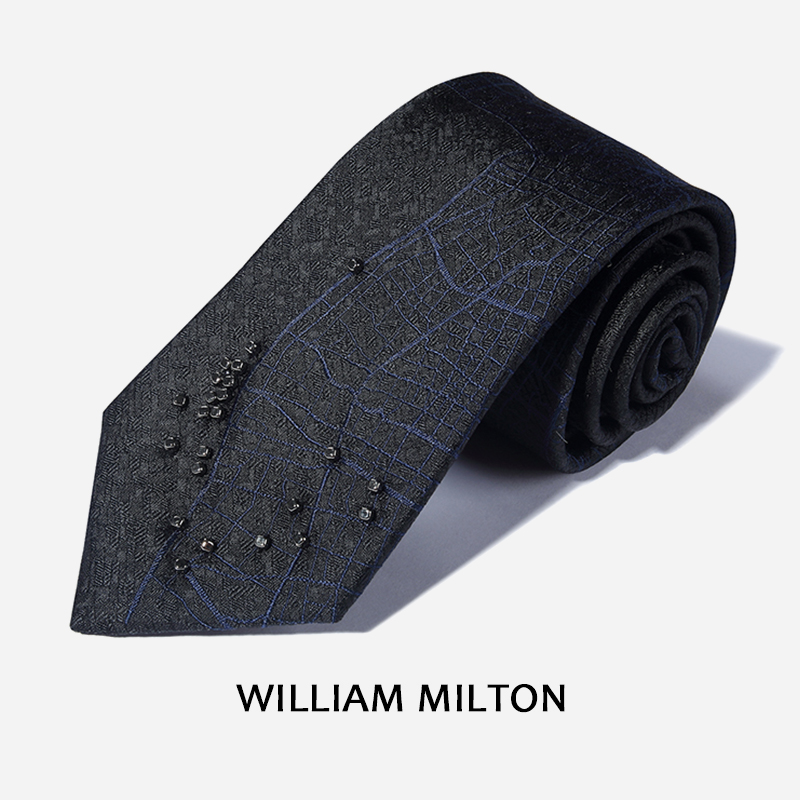 WILLIAM MILTON甄选新品星空轨迹手工珠绣领带男商务刺绣真丝礼盒